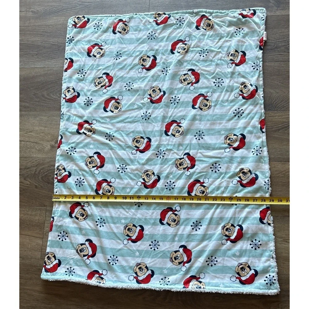 Disney Mickey Mouse Christmas Baby Blanket White Stripes Star Snowflakes Winter
